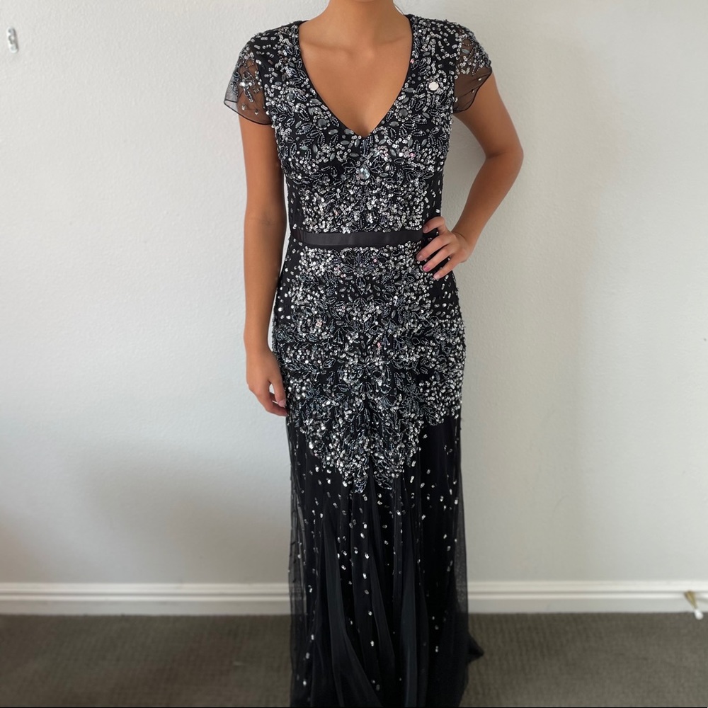 Beaded black tulle maxi dress
